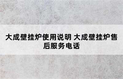 大成壁挂炉使用说明 大成壁挂炉售后服务电话